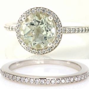 14K Green/diamond Amethyst Ring w/DiamondHaloBand